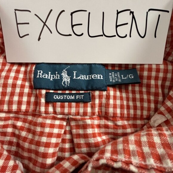 Ralph Lauren Mens Gingham Long Sleeve Shirt Large Red Custom Fit L Button-Up - Picture 3 of 7